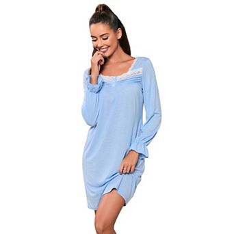 Ladies Pajamas lace square neck pleated nightgown puffy Sleeve Victorian dress