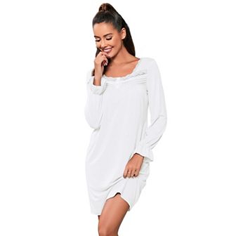 Ladies Pajamas lace square neck pleated nightgown puffy Sleeve Victorian dress