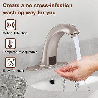 Mondawe Hands-Free Single Hole Automatic Sensor Bathroom Faucet With Hole Cover Plate