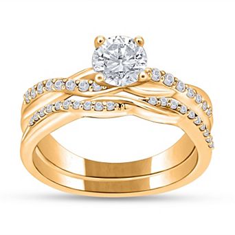 Diamaison 14k Gold 3/8 Carat T.W. Diamond Bridal Ring Set