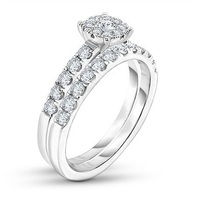 Diamaison 14k White Gold 7/8 Carat T.W. Diamond Bridal Ring Set