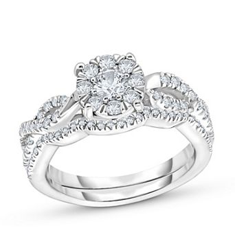 Diamaison 14k White Gold 5/8 Carat T.W. Diamond Bridal Ring Set