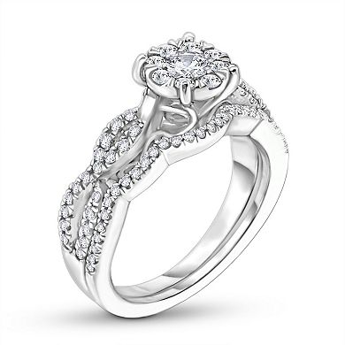 Diamaison 14k White Gold 5/8 Carat T.W. Diamond Bridal Ring Set
