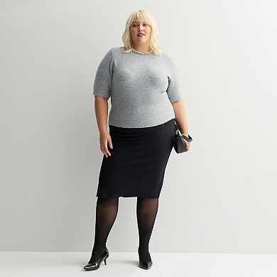 Plus Size Nine West Jewel Neck Short Sleeve Sweater