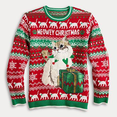 Romose Women's Long Sleeve Sweatshirt - 3D Cat Pattern Christmas Jumper, Red, Size M