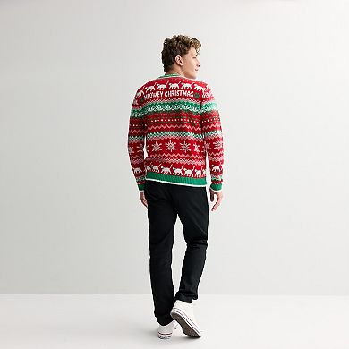 Men's Long Sleeve Cute Cat Present Crewneck Sweater