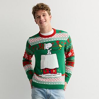 Men's Snoopy Long Sleeve Crewneck Pullover Sweater