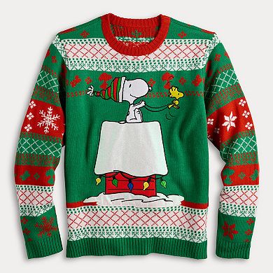 Men's Snoopy Long Sleeve Crewneck Pullover Sweater
