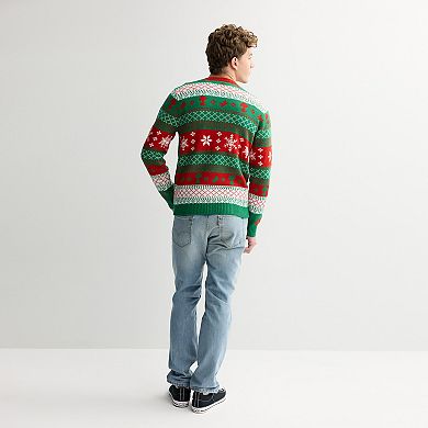 Men's Snoopy Long Sleeve Crewneck Pullover Sweater