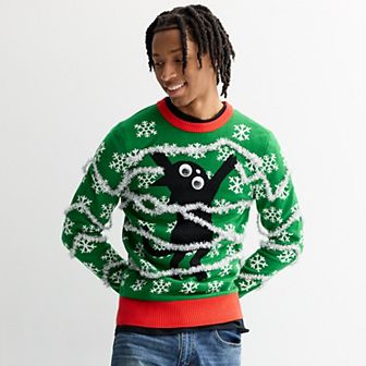 Men's Cat in Tinsel Christmas Sweater