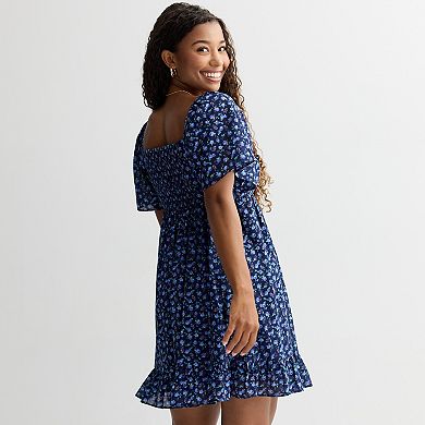 Juniors' Rewind Button Front Flutter Sleeve Skater Dress