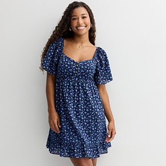 Juniors' Rewind Button Front Flutter Sleeve Skater Dress