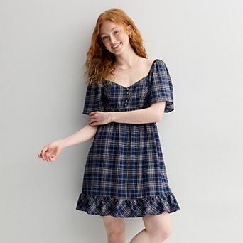 Juniors' Rewind Button Front Flutter Sleeve Skater Dress