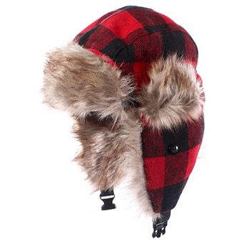 Boys Igloos Built Plaid Insulated Trapper Hat with Faux Fur Lining