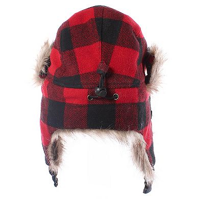 Boys Igloos Built Plaid Insulated Trapper Hat with Faux Fur Lining