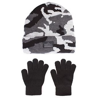 Boys 4-7x Igloos Built Woodland Camo Knit Cuff Cap Beanie & Magic Gloves Set