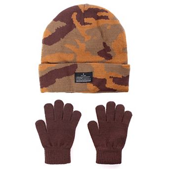 Boys 4-7x Igloos Built Woodland Camo Knit Cuff Cap Beanie & Magic Gloves Set