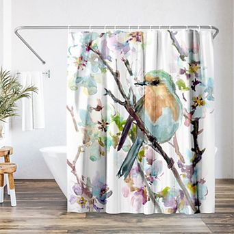 Americanflat Floral Robin and Apricot Shower Curtain