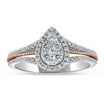 Two Tone 14k Gold 1/2 Carat T.W. Diamond Halo Engagement Ring