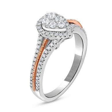 Diamaison Two Tone 14k Gold 1/2 Carat T.W. Diamond Halo Engagement Ring