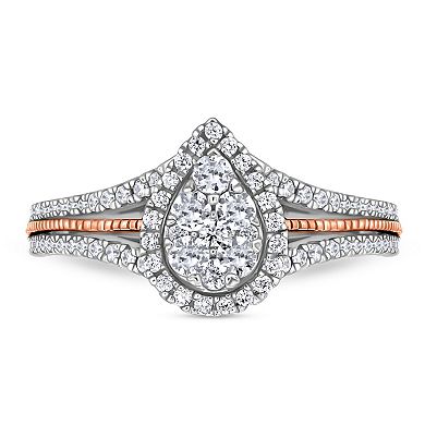 Diamaison Two Tone 14k Gold 1/2 Carat T.W. Diamond Halo Engagement Ring