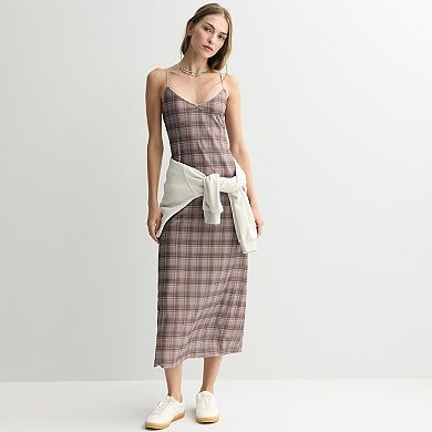 Juniors' Pink Republic Spaghetti Strap Plaid Maxi Dress