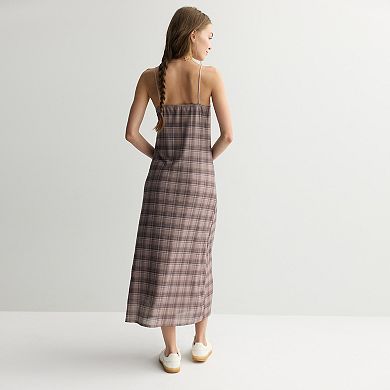 Juniors' Pink Republic Spaghetti Strap Plaid Maxi Dress