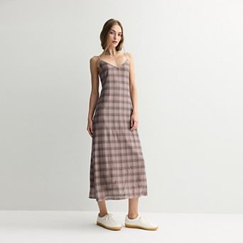 Juniors' Pink Republic Spaghetti Strap Plaid Maxi Dress