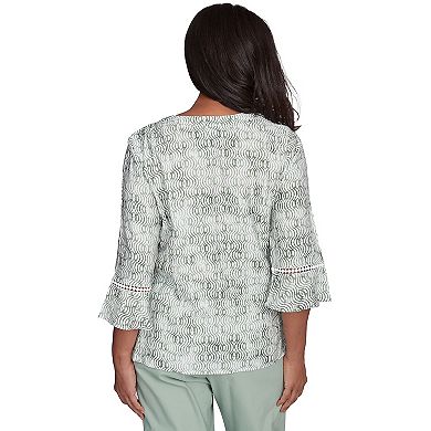 Petite Alfred Dunner Embroidered Geometric Flare Sleeve Top
