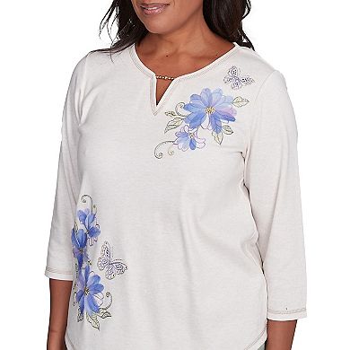 Petite Alfred Dunner Woven 3/4 Length Sleeve Top