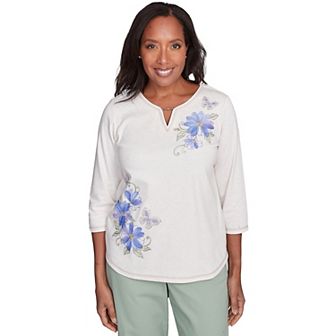 Petite Alfred Dunner Woven 3/4 Length Sleeve Top