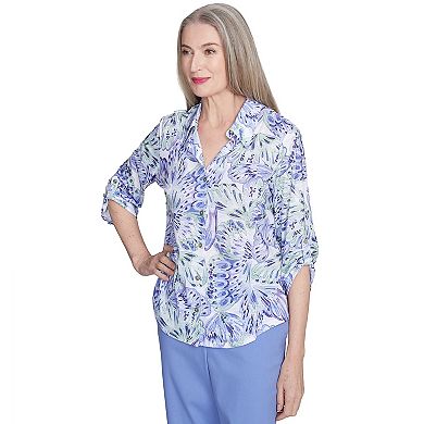 Petite Alfred Dunner Abstract Butterfly Button Front Top