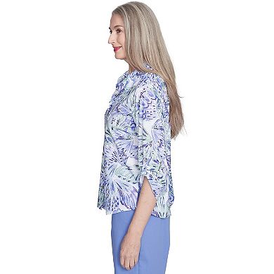 Petite Alfred Dunner Abstract Butterfly Button Front Top