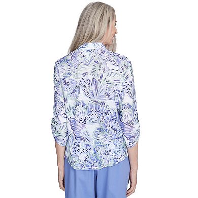 Petite Alfred Dunner Abstract Butterfly Button Front Top