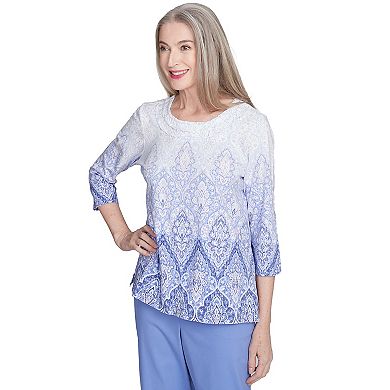 Petite Alfred Dunner Ombre Medallion Printed Top