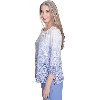 Petite Alfred Dunner Ombre Medallion Printed Top