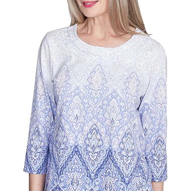 Petite Alfred Dunner Ombre Medallion Printed Top