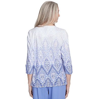 Petite Alfred Dunner Ombre Medallion Printed Top