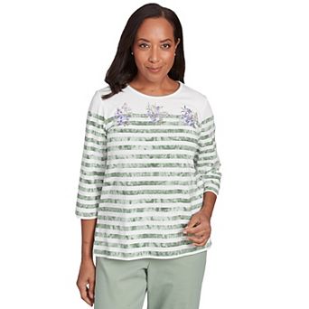 Petite Alfred Dunner Tie Dye Stripe Embroidered Top