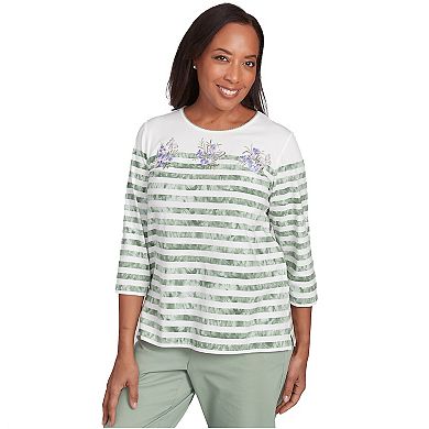 Petite Alfred Dunner Tie Dye Stripe Embroidered Top