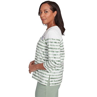 Petite Alfred Dunner Tie Dye Stripe Embroidered Top