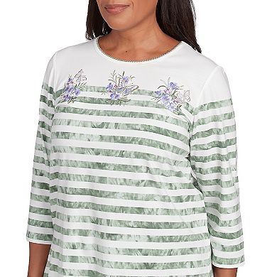 Petite Alfred Dunner Tie Dye Stripe Embroidered Top