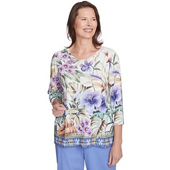 Petite Alfred Dunner Tropical Floral Border Top
