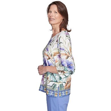 Petite Alfred Dunner Tropical Floral Border Top