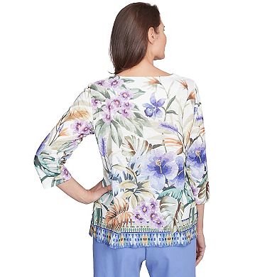 Petite Alfred Dunner Tropical Floral Border Top
