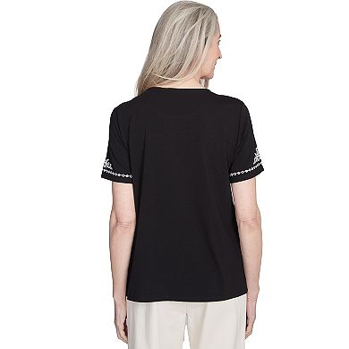 Petite Alfred Dunner Embroidered Border Tee with Necklace