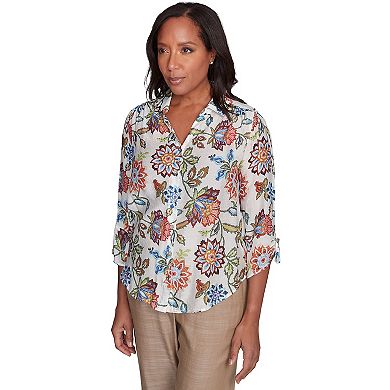 Petite Alfred Dunner Batik Floral Button Front Top