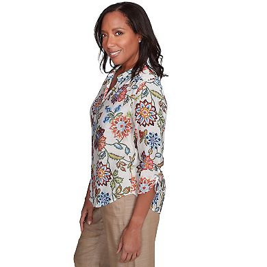 Petite Alfred Dunner Batik Floral Button Front Top