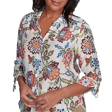 Petite Alfred Dunner Batik Floral Button Front Top