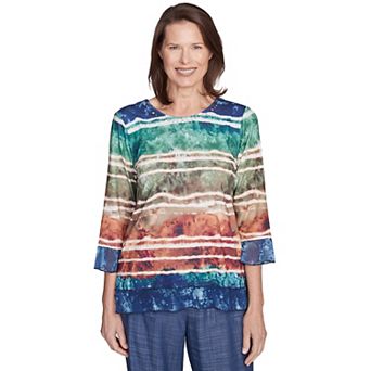 Petite Alfred Dunner Tie Dye Striped Crewneck Top